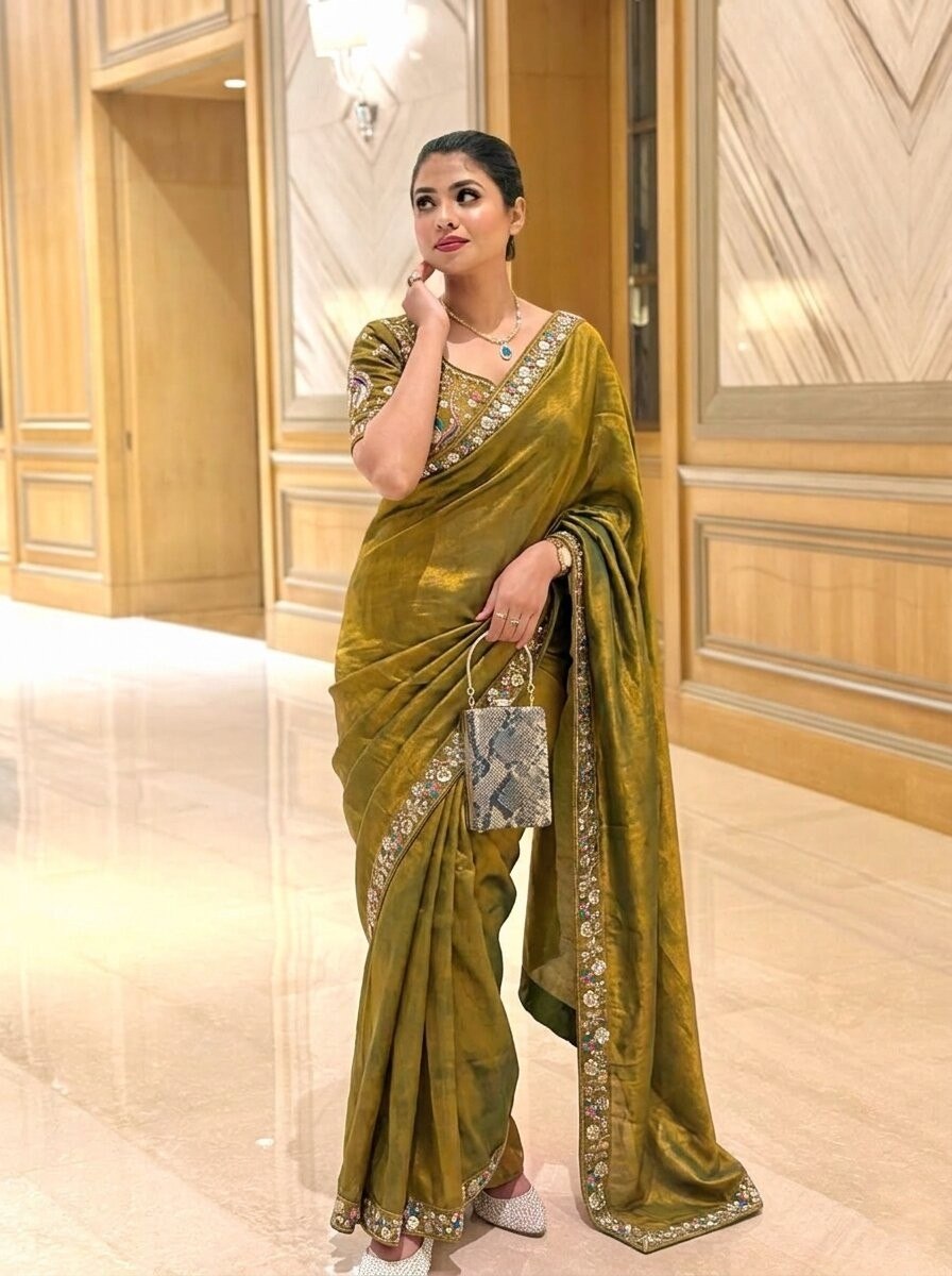 Designer Party Wear Fendy Satin Silk Saree