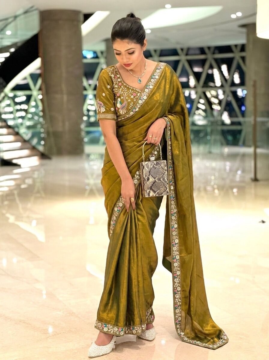 Designer Party Wear Fendy Satin Silk Saree