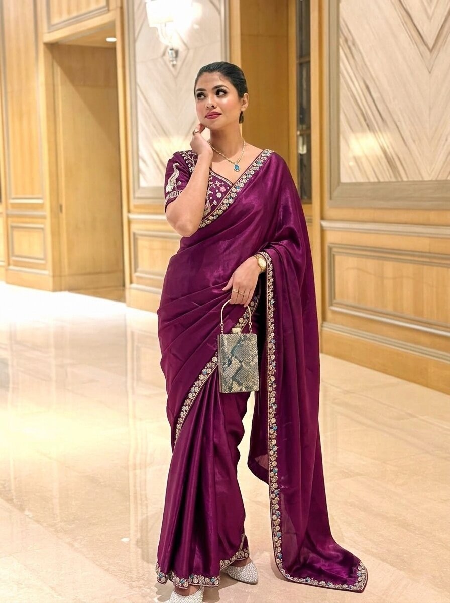 Designer Party Wear Fendy Satin Silk Saree