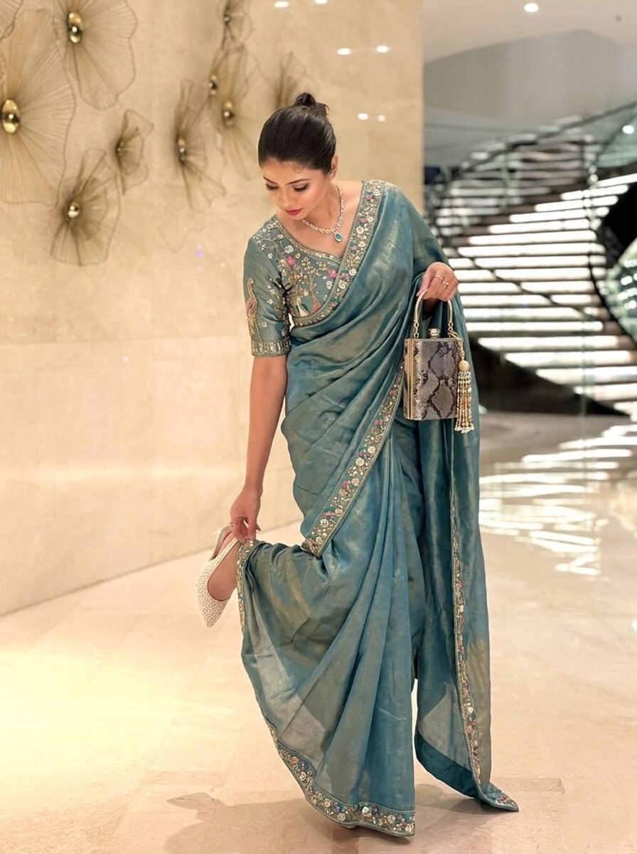 Designer Party Wear Fendy Satin Silk Saree