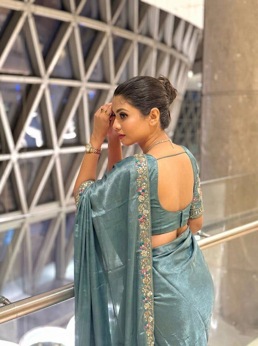 Designer Party Wear Fendy Satin Silk Saree