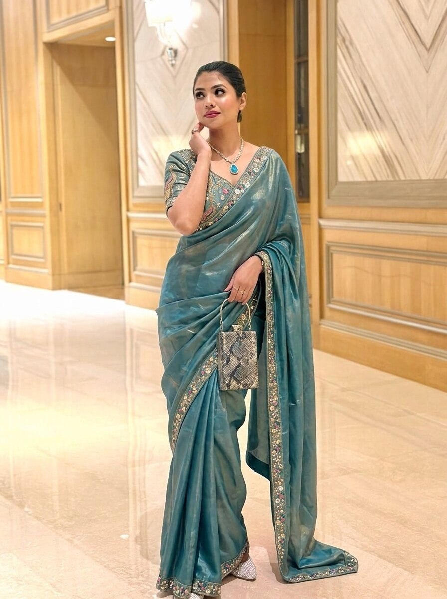 Designer Party Wear Fendy Satin Silk Saree