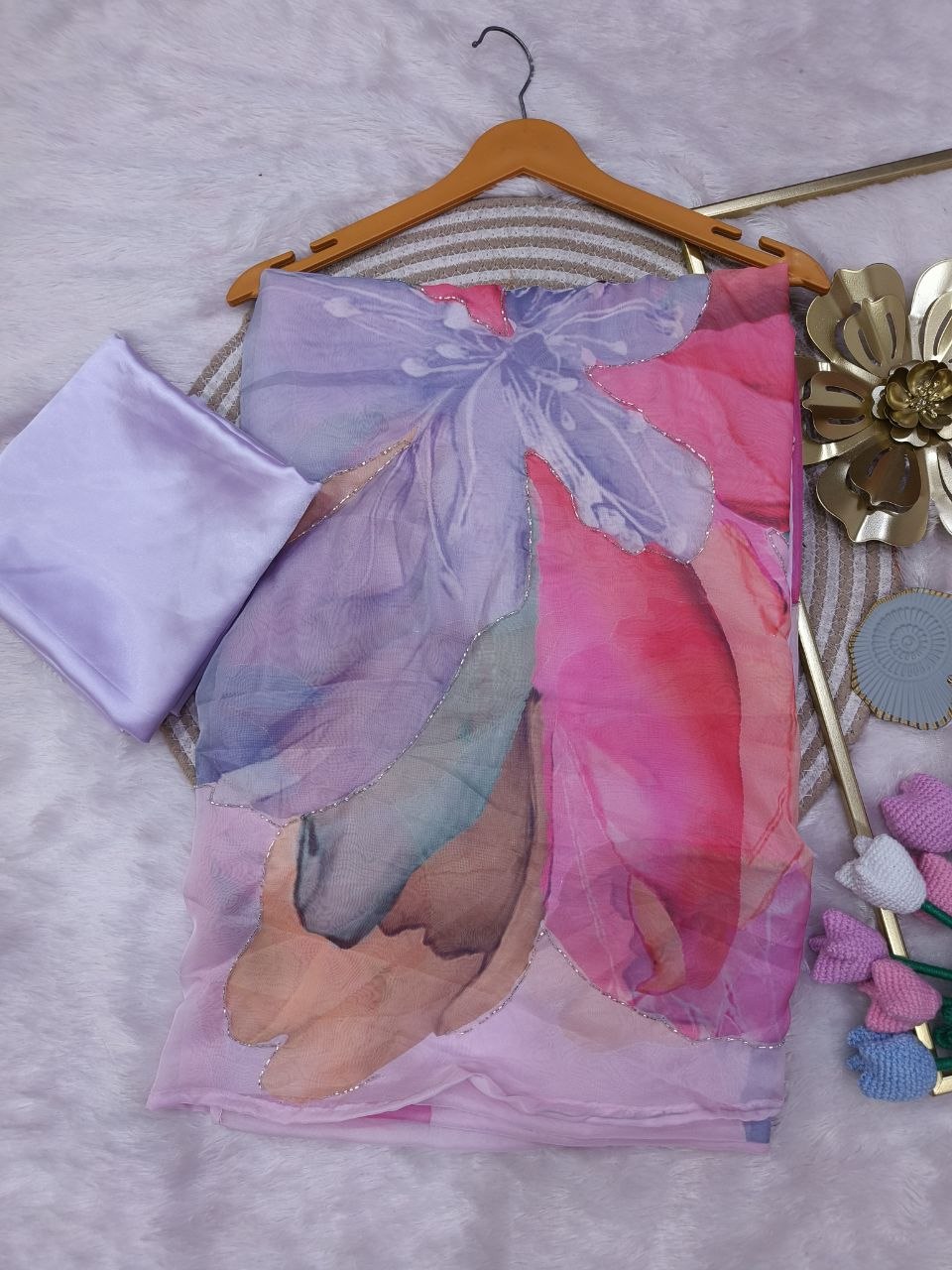 Soft Tebby silk with floral print Saree