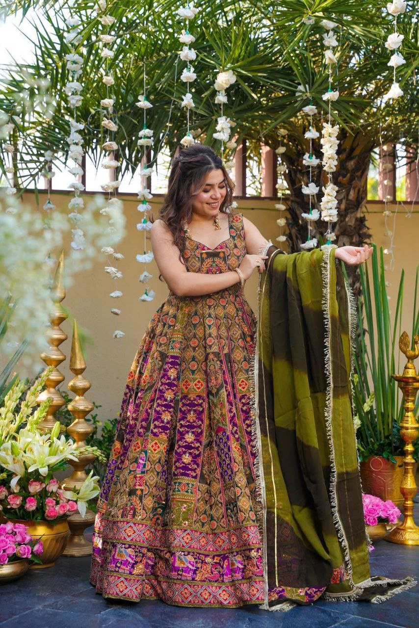 Digital printed Jmy organza silk suit with huge flair