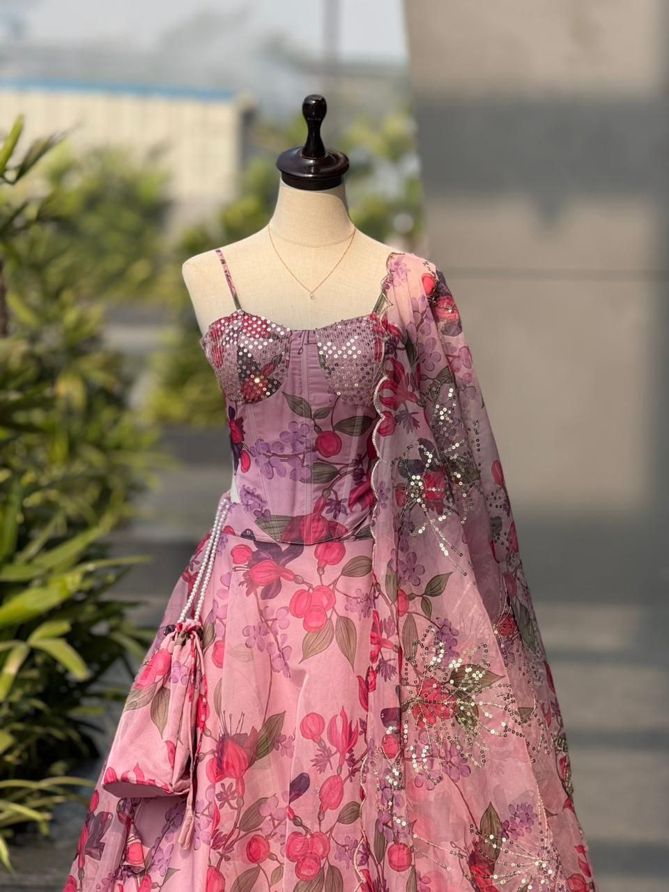 Pure Organza digital printed lehnga