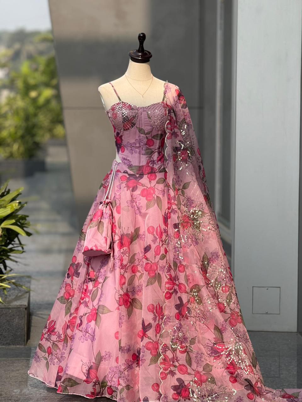 Pure Organza digital printed lehnga