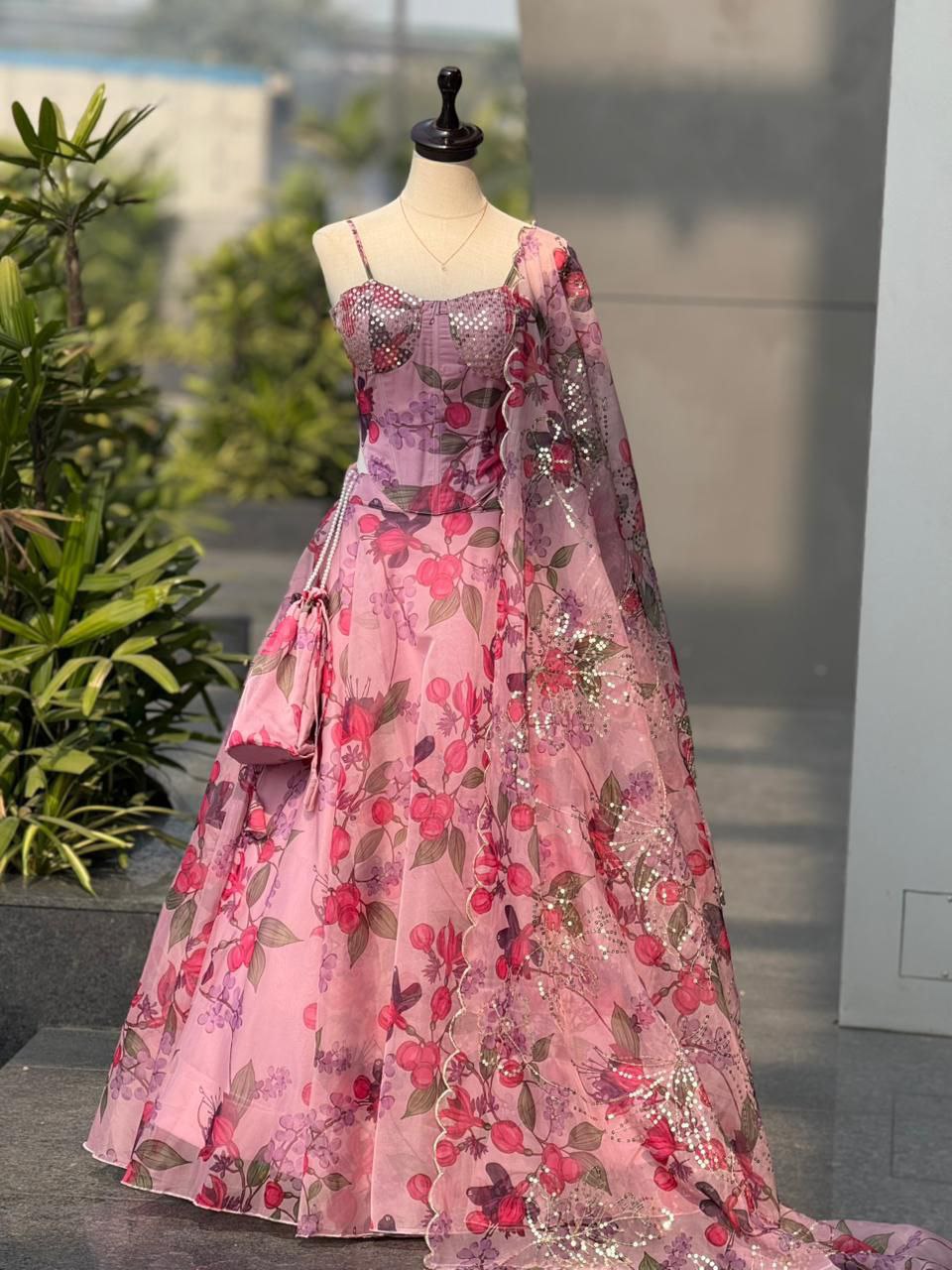 Pure Organza digital printed lehnga