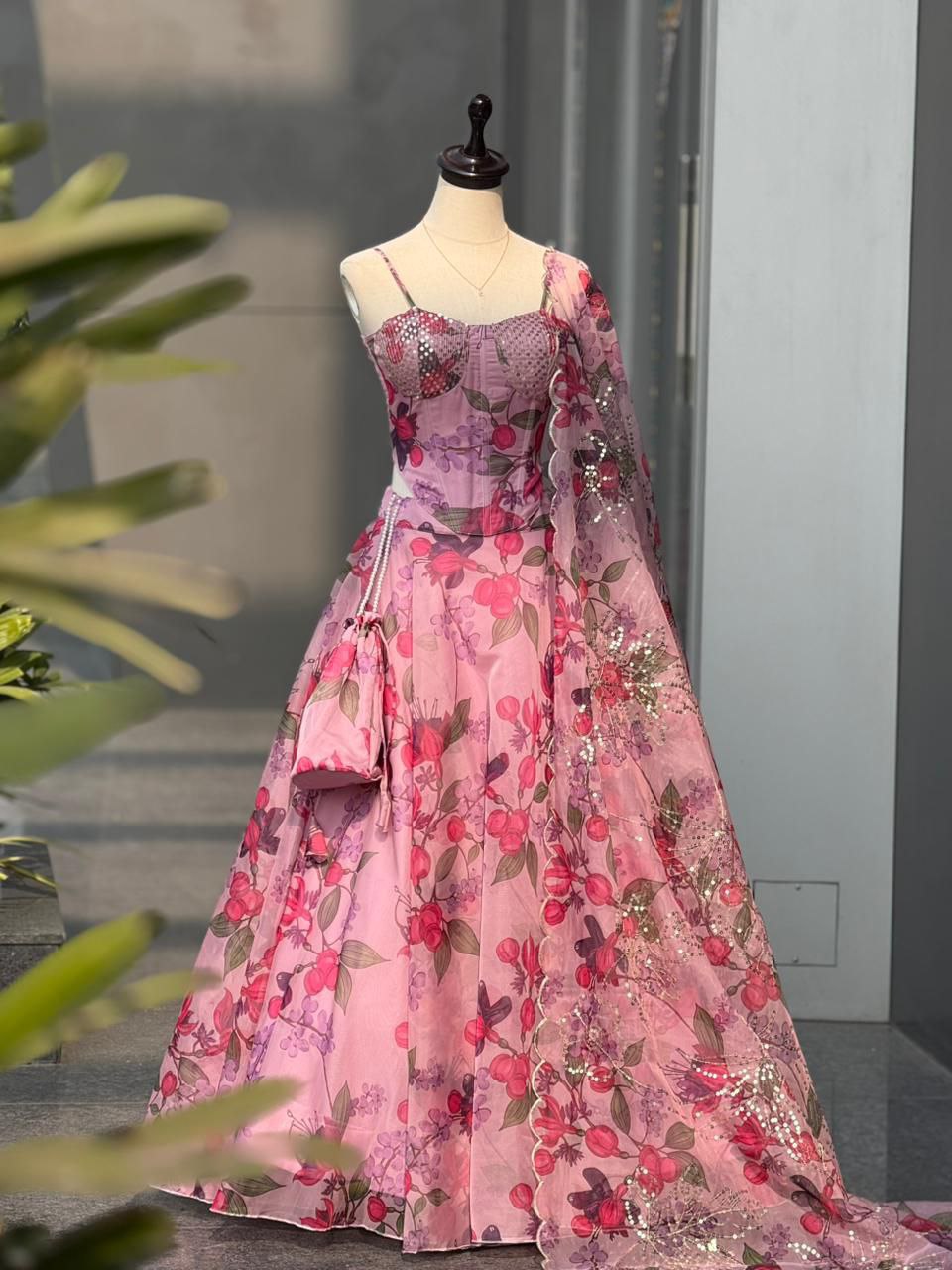 Pure Organza digital printed lehnga