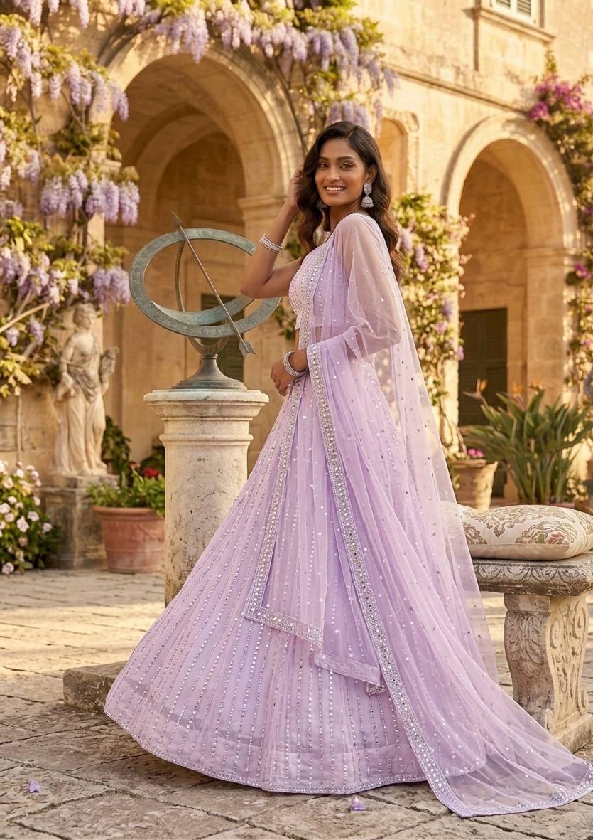 Sehen Sie umwerfend aus in diesem wunderschönen cremefarbenen Lehenga-Set