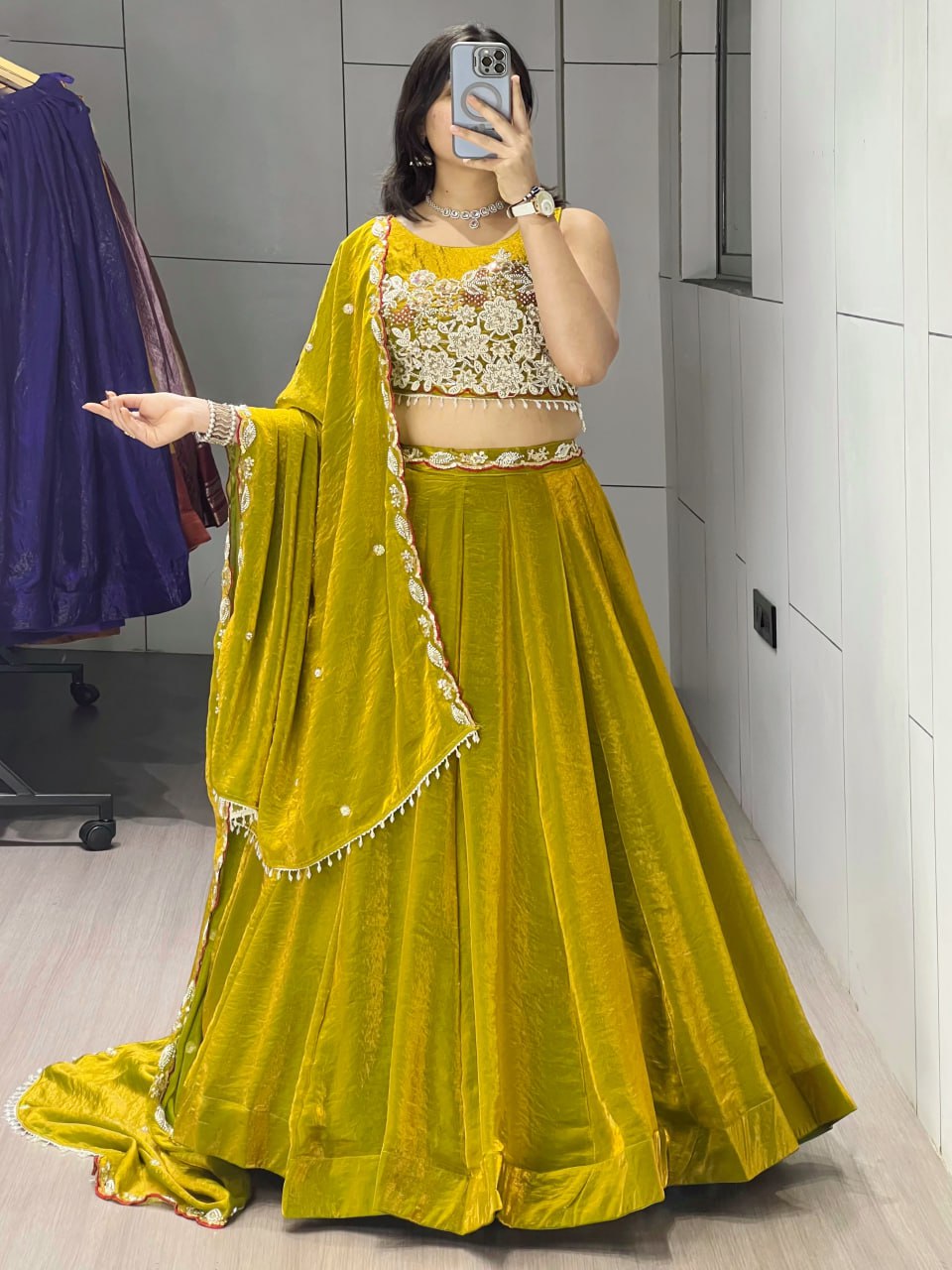 Fendy Plain Flairy Lehenga With Beads Work Belt Lehenga