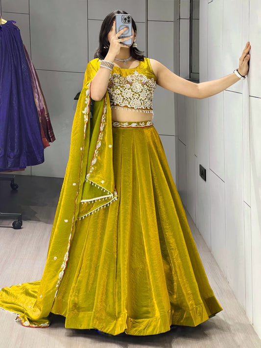 Fendy Plain Flairy Lehenga With Beads Work Belt Lehenga