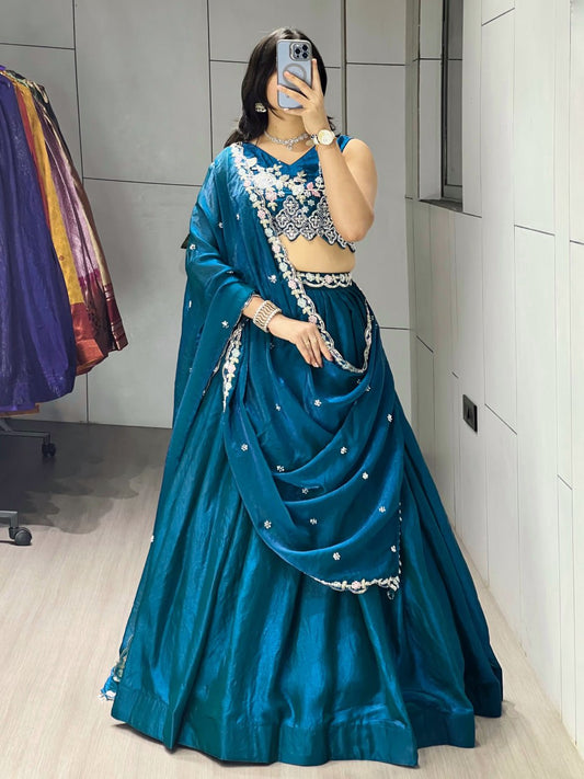 Fendy Plain Flairy Lehenga With Beads Work Belt Lehenga