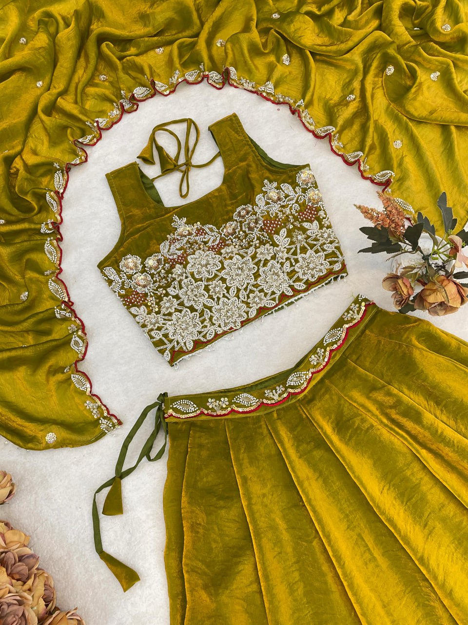 Fendy Plain Flairy Lehenga With Beads Work Belt Lehenga