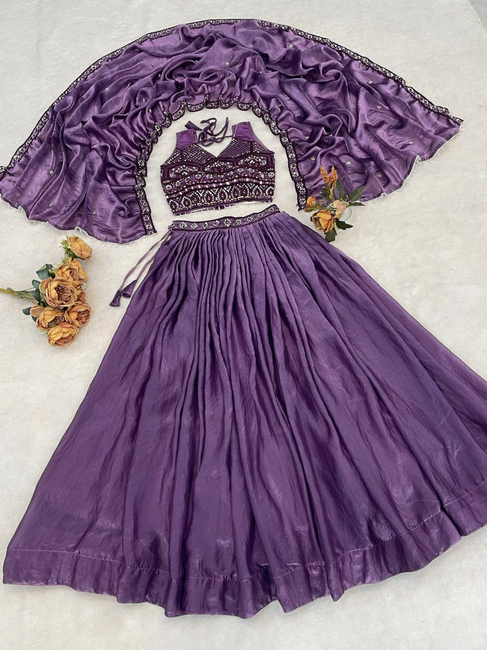 Fendy Plain Flairy Lehenga With Beads Work Belt Lehenga