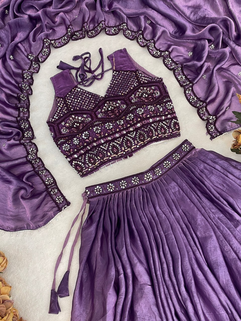 Fendy Plain Flairy Lehenga With Beads Work Belt Lehenga