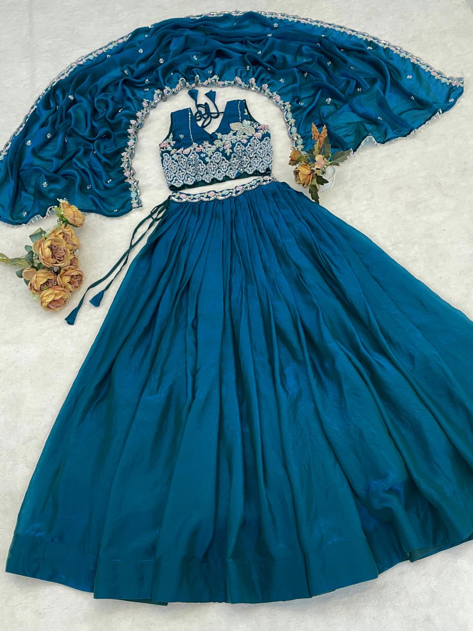 Fendy Plain Flairy Lehenga With Beads Work Belt Lehenga