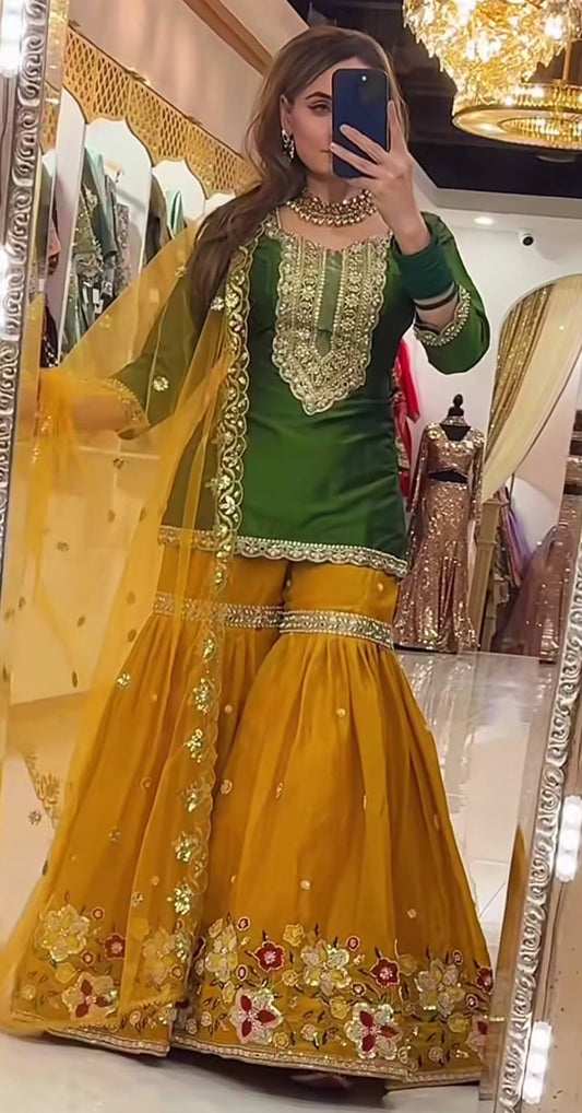 Launching New Designer Party Wear Look Top Sharara Plazzo and Dupatta