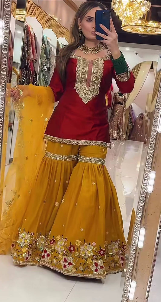 Launching New Designer Party Wear Look Top Sharara Plazzo and Dupatta