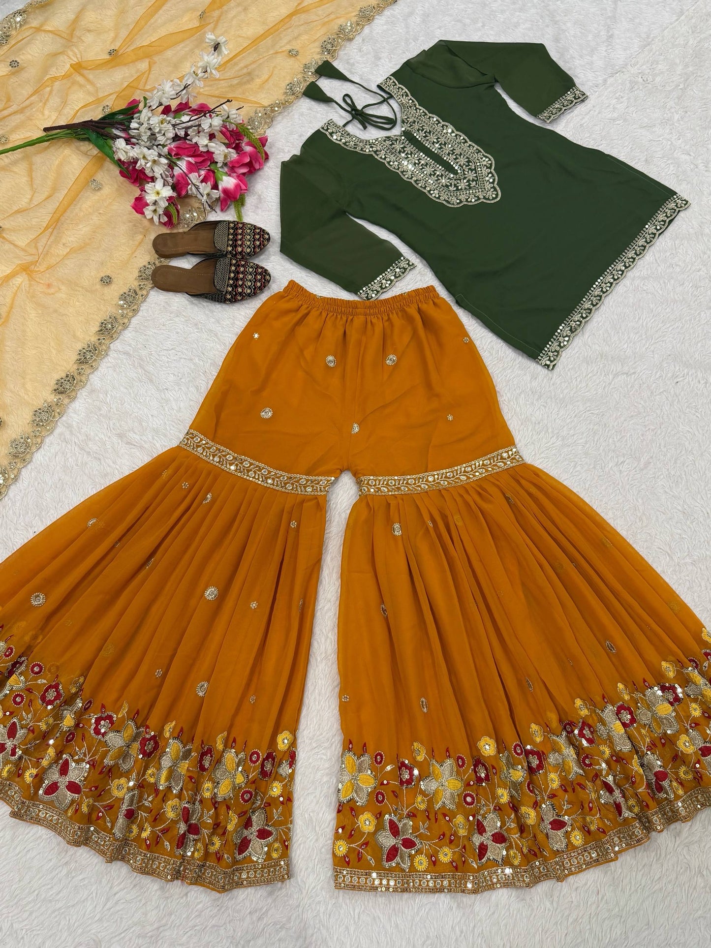 Launching New Designer Party Wear Look Top Sharara Plazzo and Dupatta
