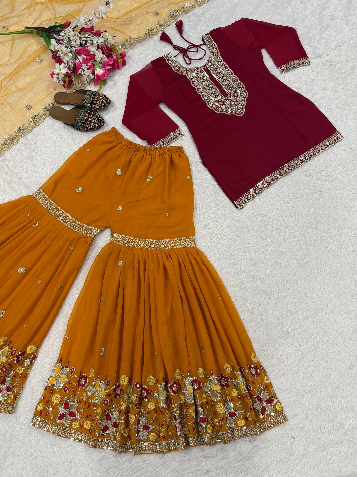 Launching New Designer Party Wear Look Top Sharara Plazzo and Dupatta