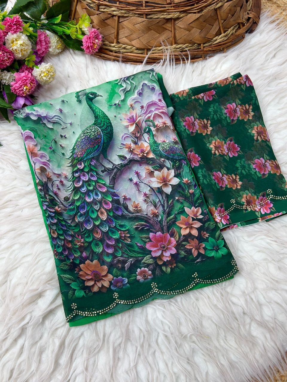 Wetless digital print with beautiful jarkhan work saree