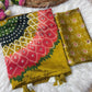 Japan sattin With original mirror work With tassels in pallu saree