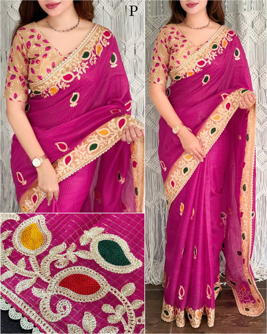 Kota doria checks cotton silk Saree