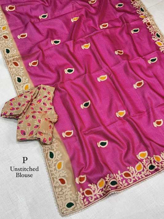 Kota doria checks cotton silk Saree