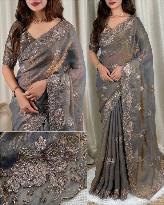 Fendy satin jacquard saree