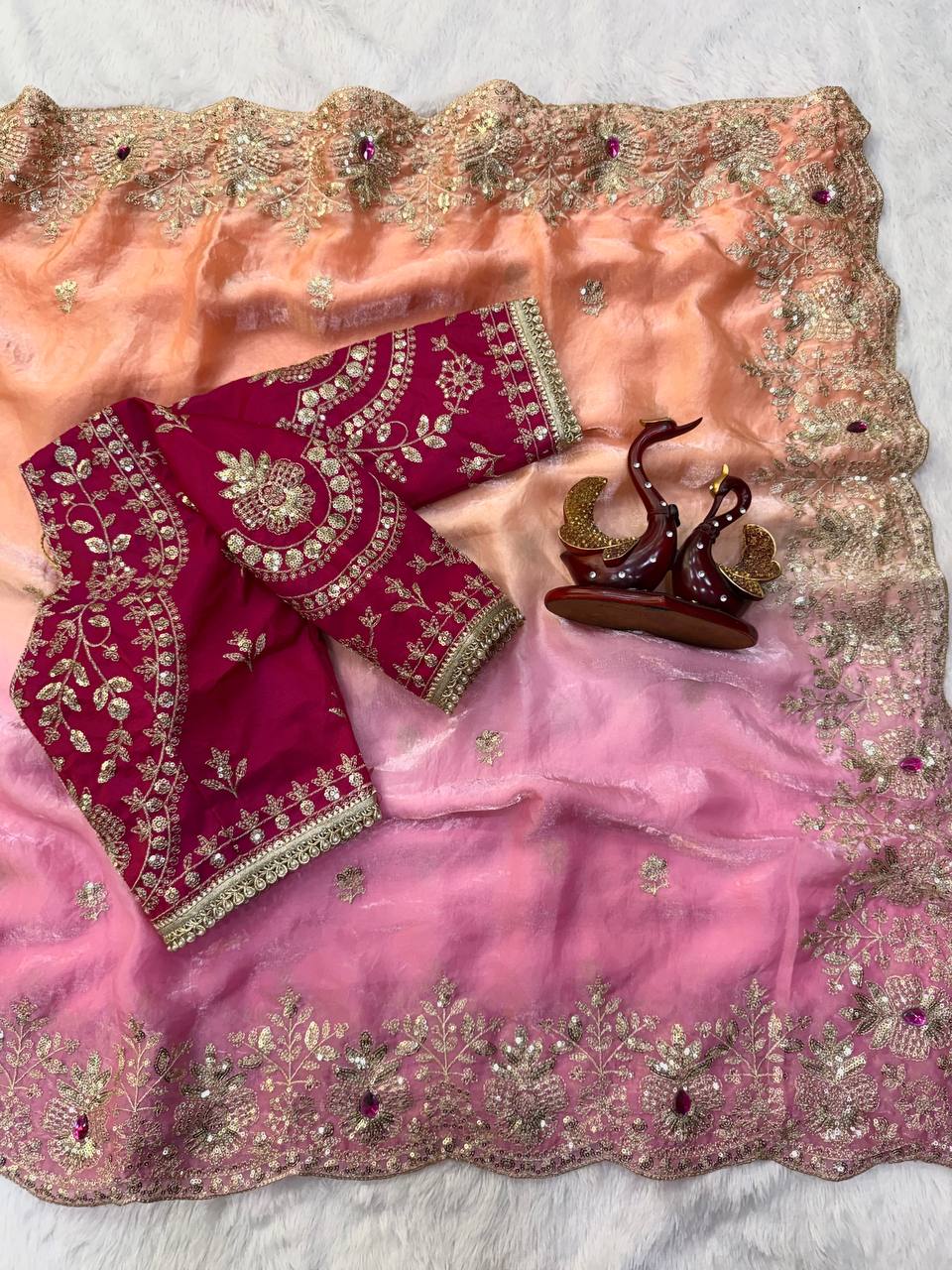 Beautiful sequins and zari embroidery work saree