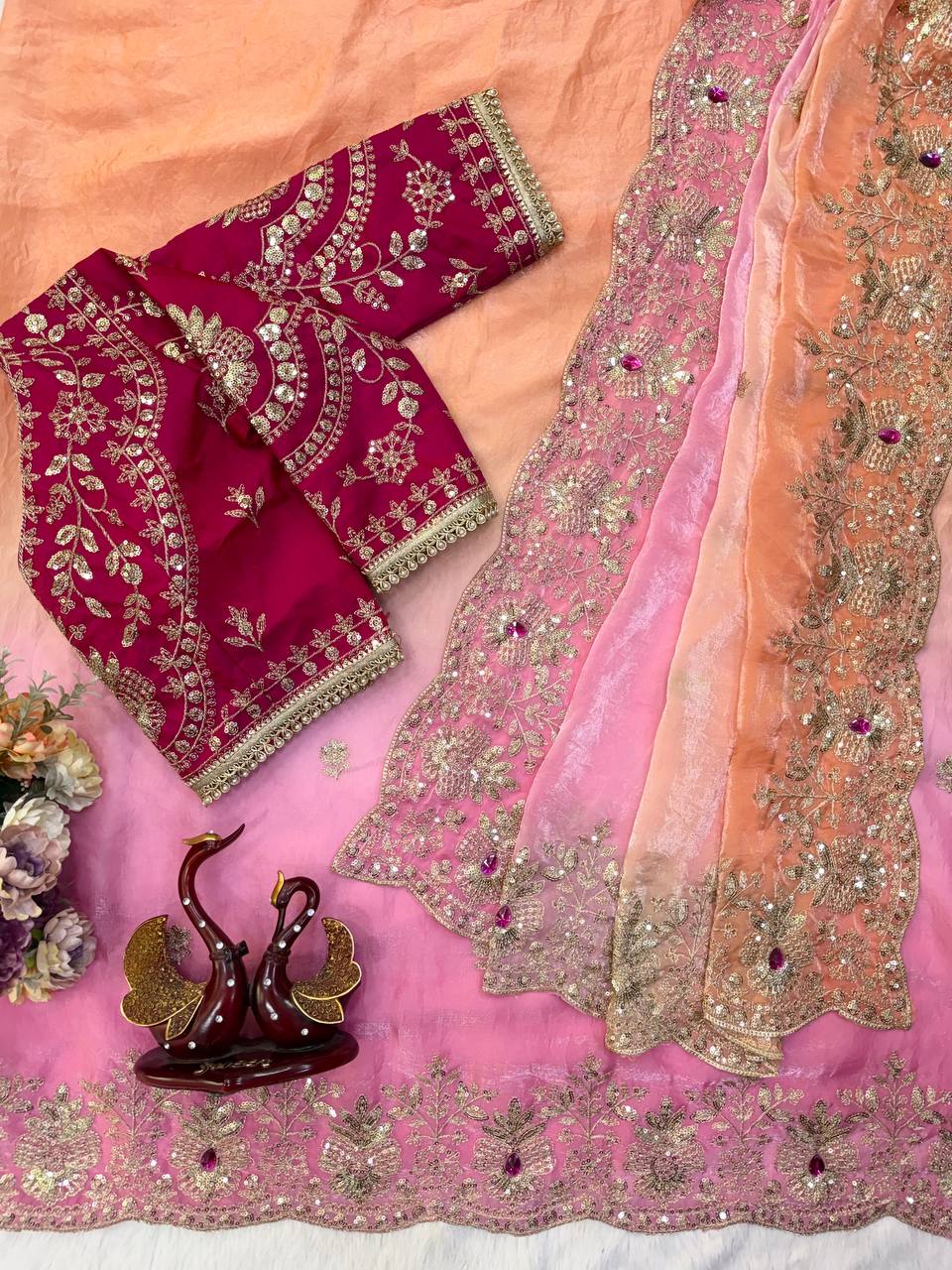 Beautiful sequins and zari embroidery work saree