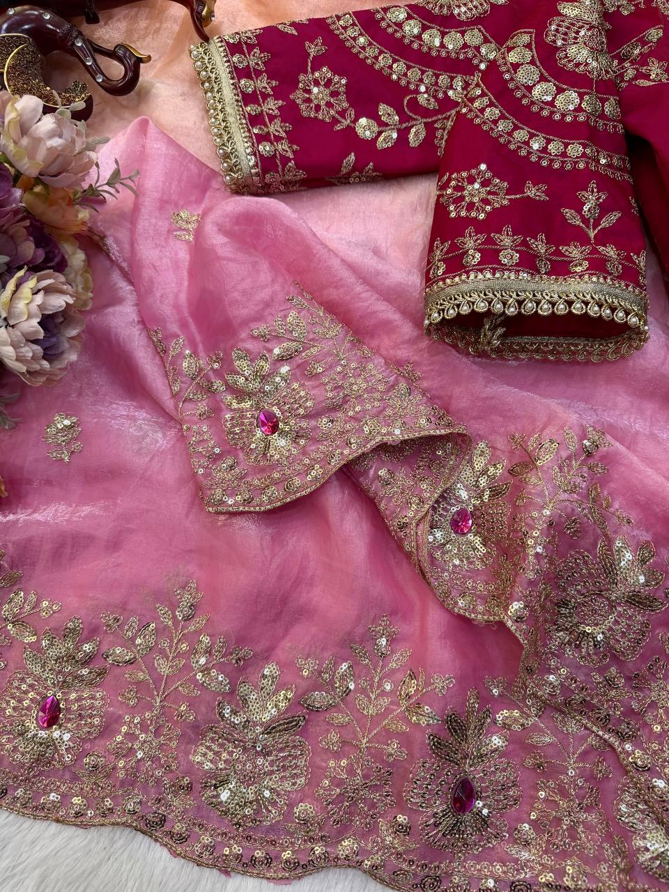 Beautiful sequins and zari embroidery work saree
