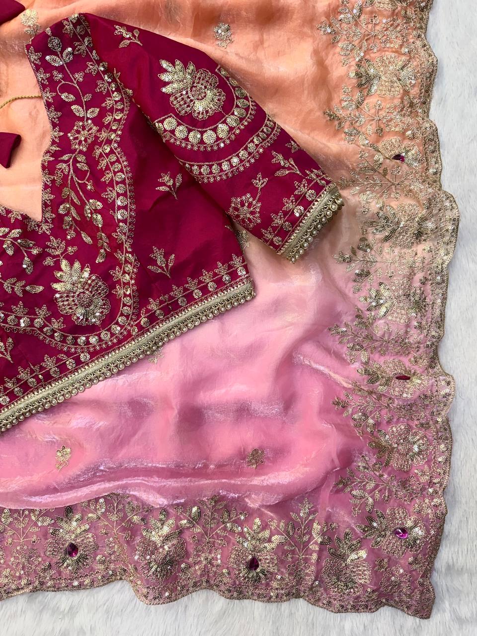 Beautiful sequins and zari embroidery work saree