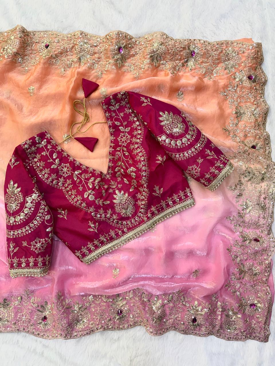 Beautiful sequins and zari embroidery work saree