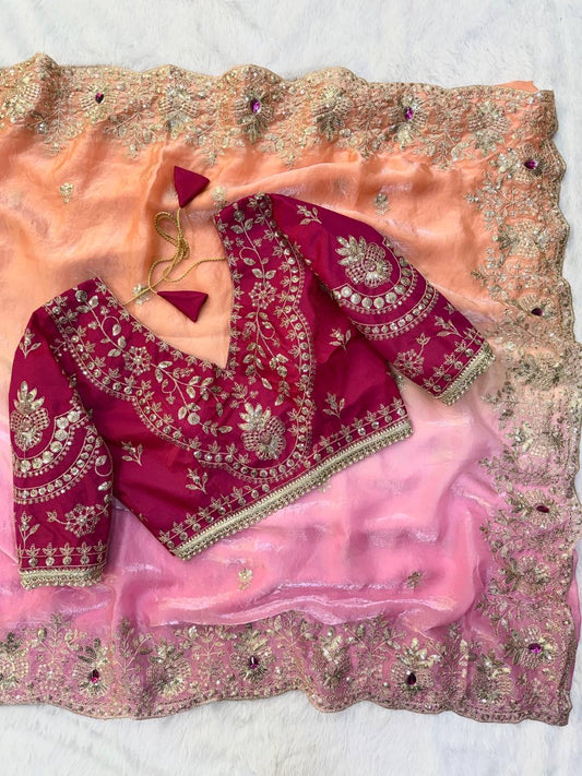 Beautiful sequins and zari embroidery work saree
