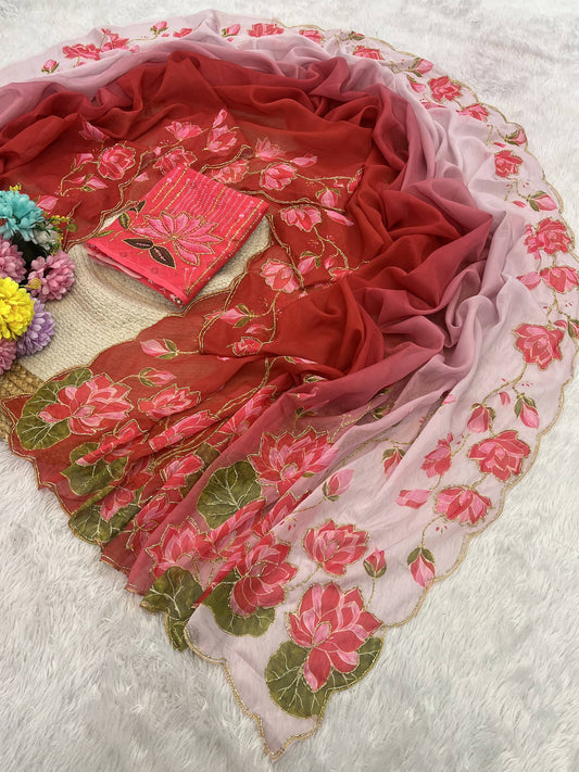 Soft pure Georgette handwork sarees