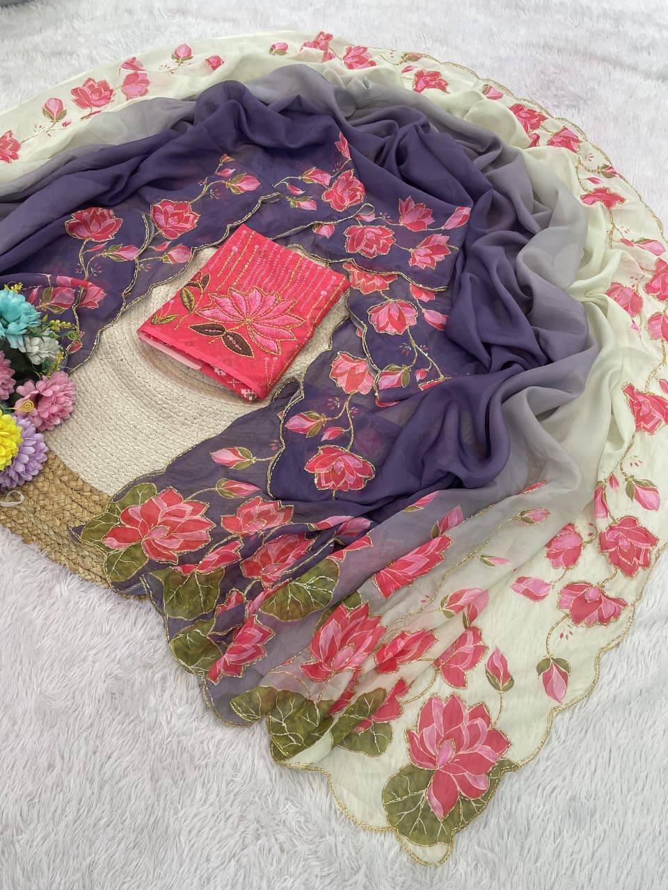 Soft pure Georgette handwork sarees