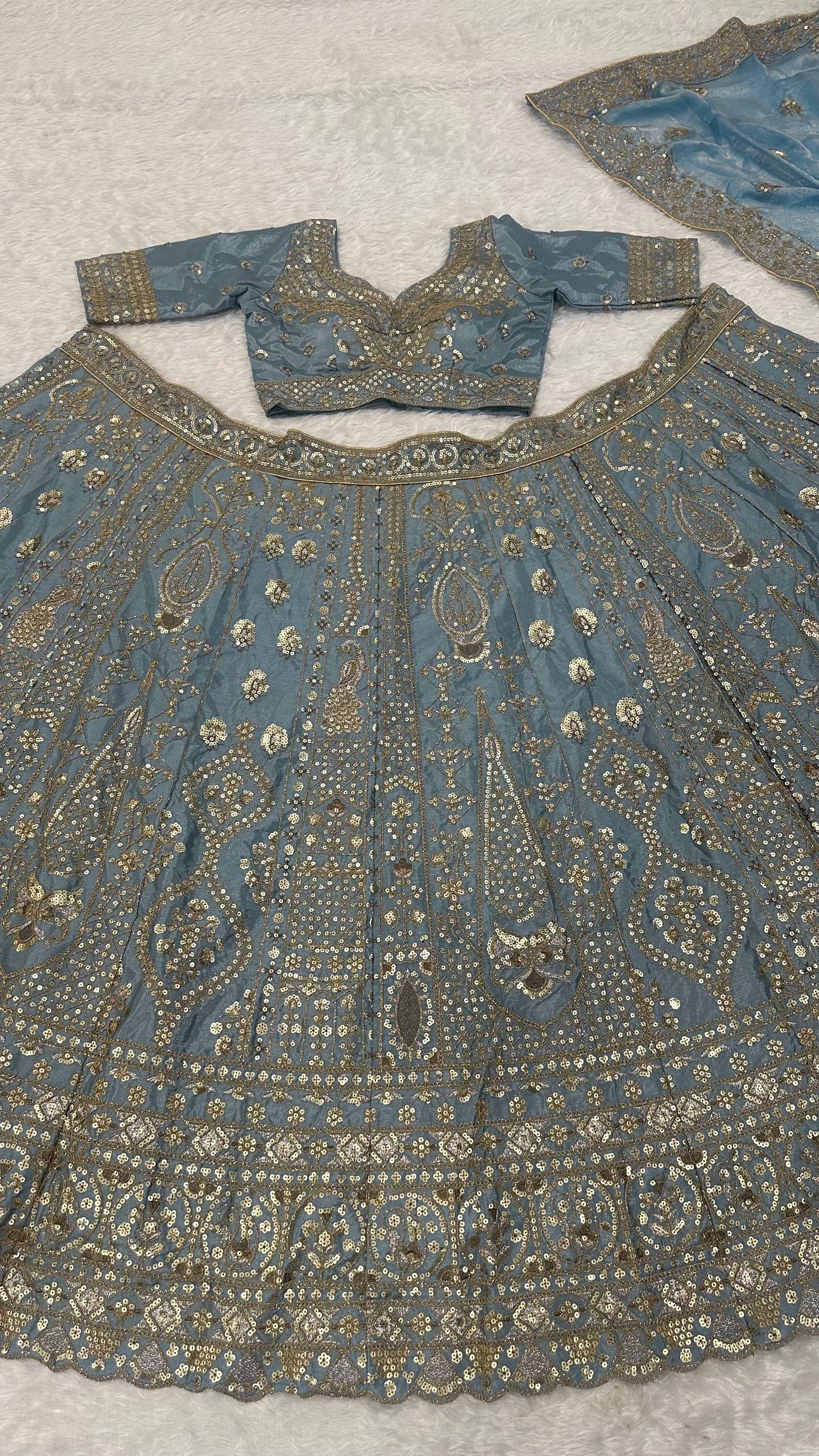 Crape silk lehenga with sequins dori & zari work choli