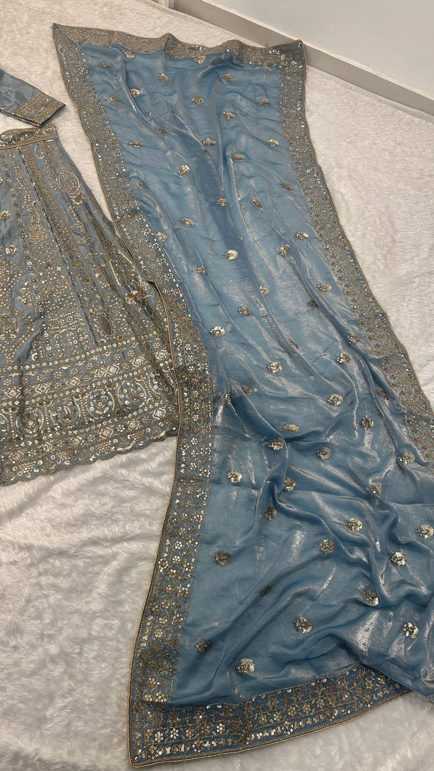 Crape silk lehenga with sequins dori & zari work choli