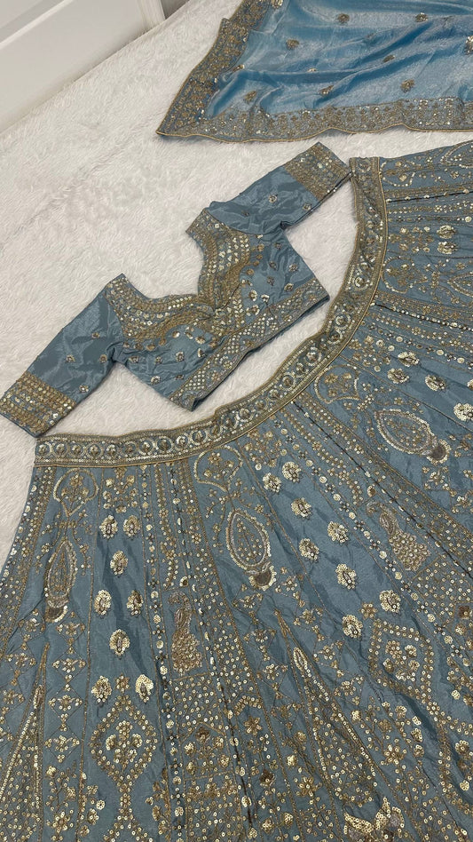 Crape silk lehenga with sequins dori & zari work choli