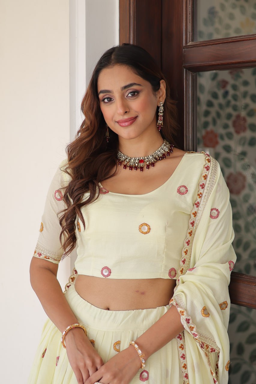 Vichitra Silk With Sequins & Zari & Thread Multi Embroidered work Lehenga