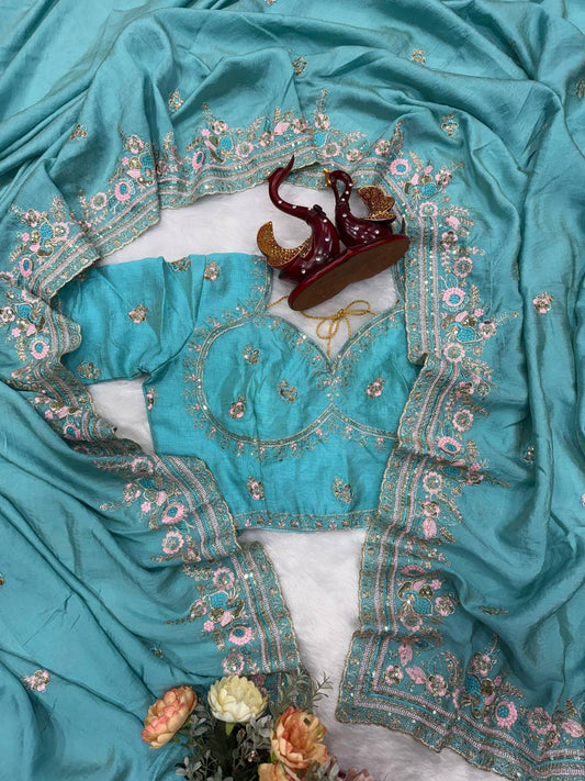 Soft NC Vichitra Beautiful Sequence and multi color Saree