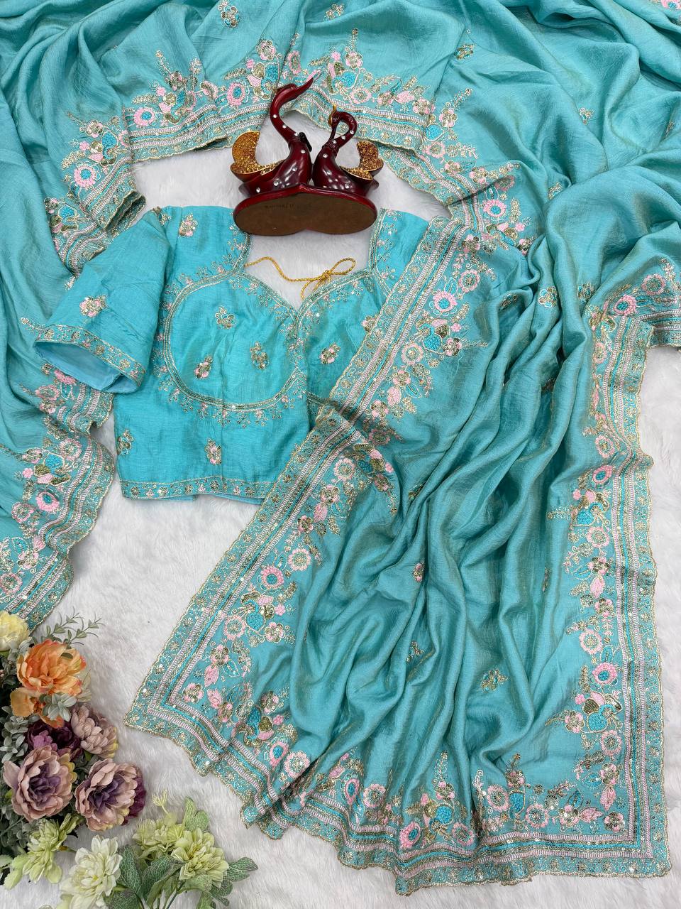 Soft NC Vichitra Beautiful Sequence and multi color Saree