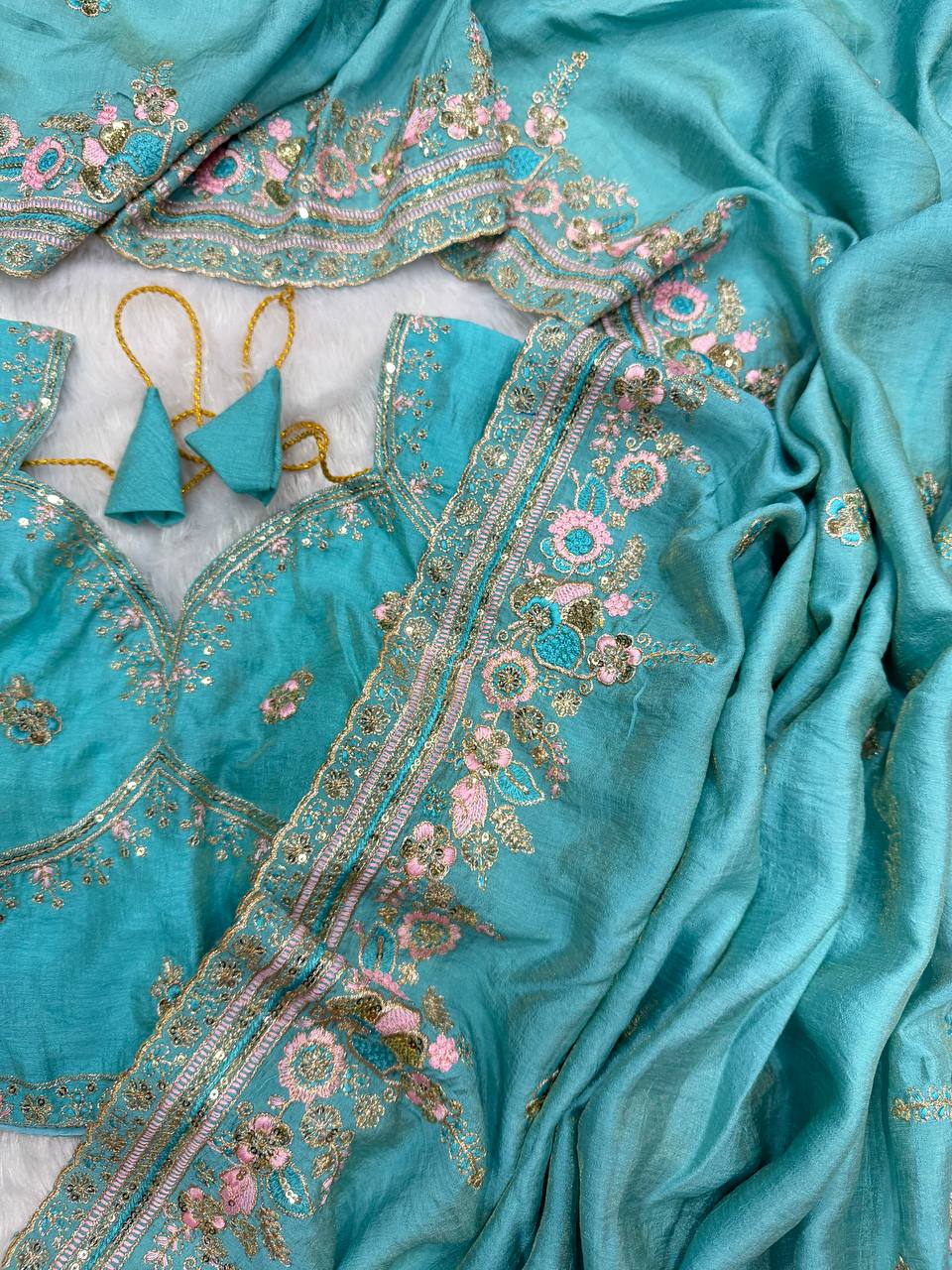 Soft NC Vichitra Beautiful Sequence and multi color Saree
