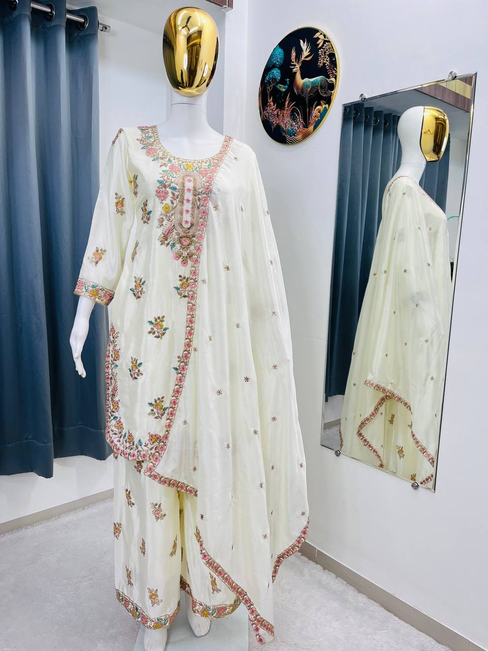 DESIGNER WEAR SEQUENCE EMBROIDERY ON SILK FABRIC PLAZZO