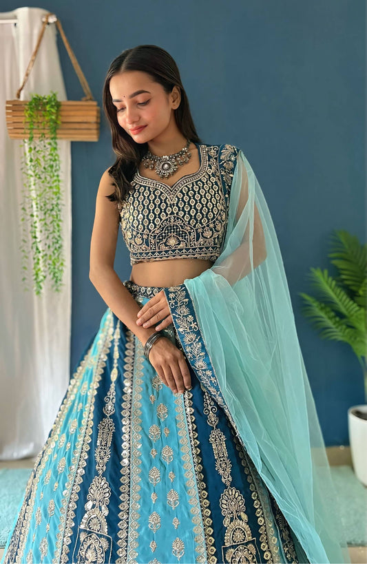 Faux Georgeet Sequins and Embroidery Work Lehenga Choli