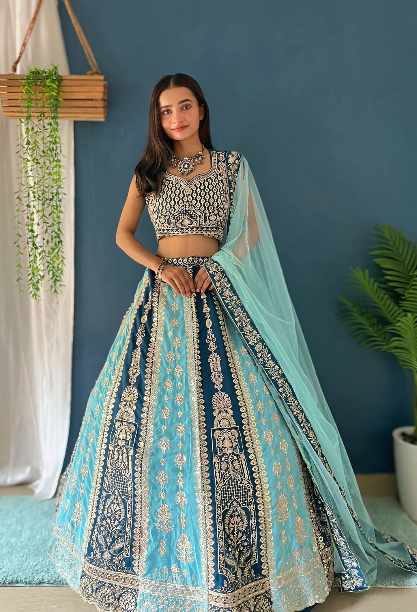 Faux Georgeet Sequins and Embroidery Work Lehenga Choli