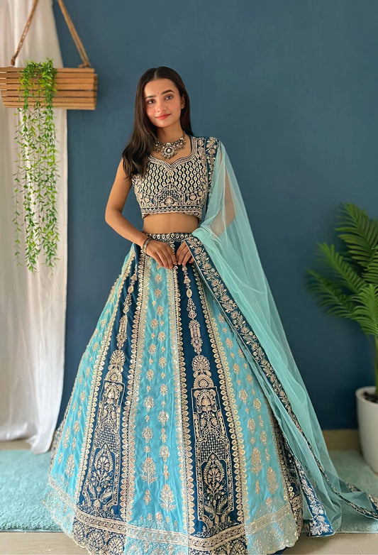 Faux Georgeet Sequins and Embroidery Work Lehenga Choli