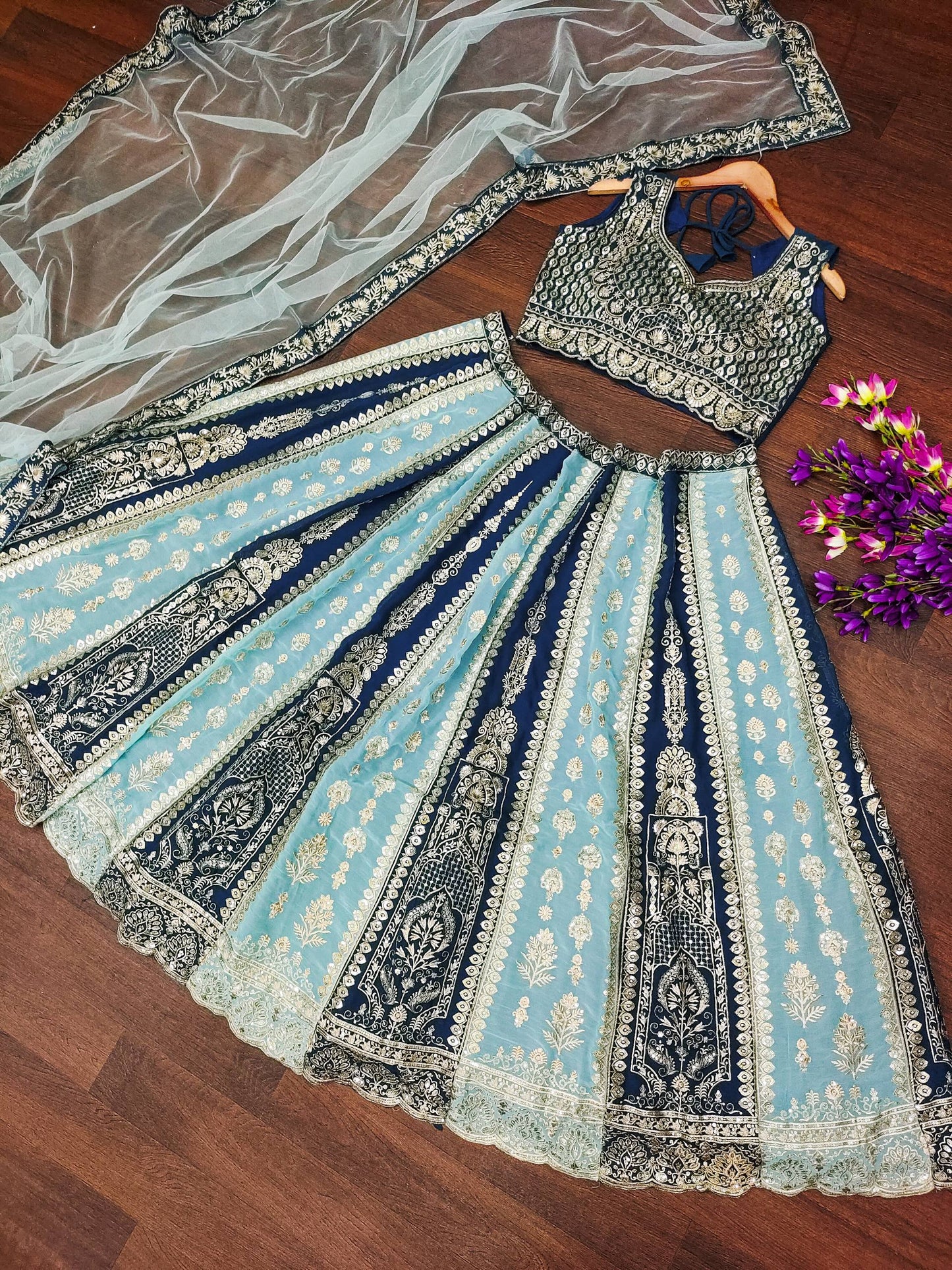 Faux Georgeet Sequins and Embroidery Work Lehenga Choli