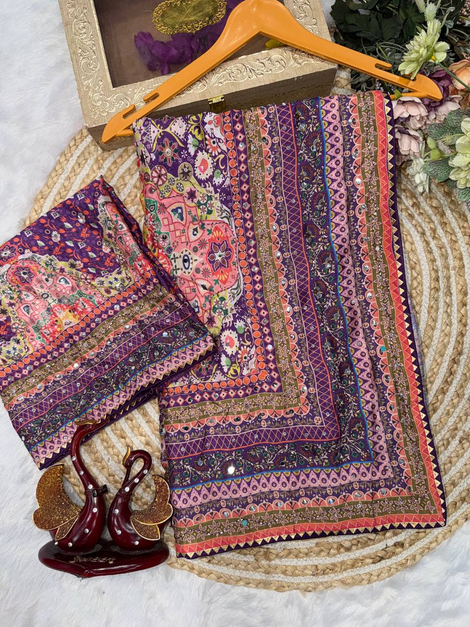 Soft Chinnon with beautiful print saree